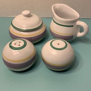 Caleca Pottery Salt Pepper Creamer And Covered Sugar Lot